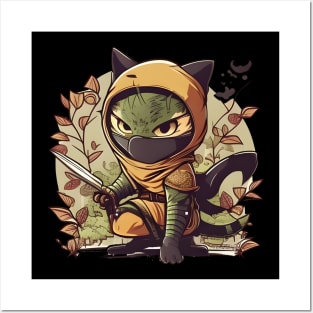 Kawaii Ninja Cat  Ninja Vintage Japanese Cat Kitten Lover Posters and Art